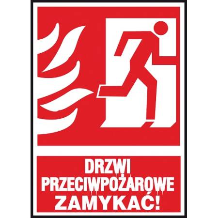 Znak ochrony ppoż. „Drzwi przeciwpożarowe ZAMYKAĆ”.