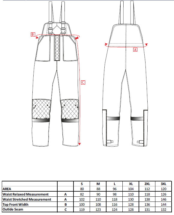 Spodnie ochronne do chłodni i mroźni CS11 - rozmiary