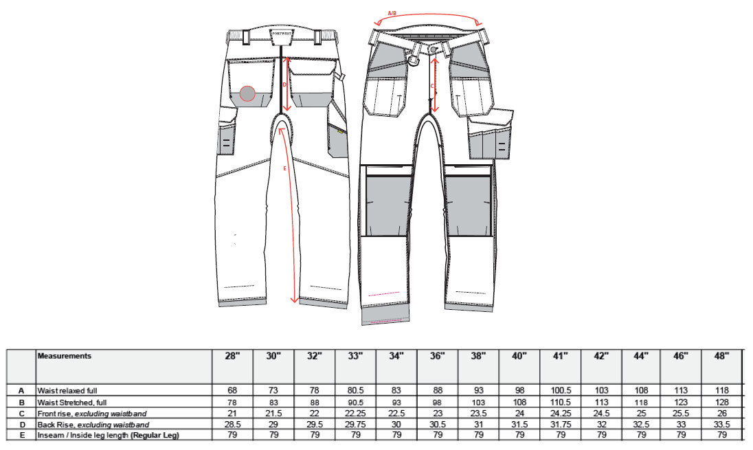 Spodnie robocze monterskie bawełniane PW347 rozmiary