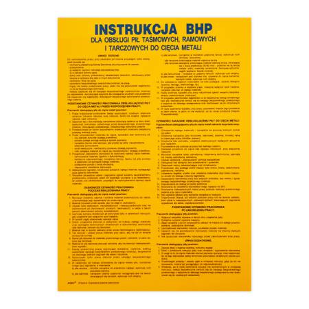 Instrukcja BHP „BHP przy obsłudze pił taśmowych, ramowych i tarczowych do cięcia metali”.