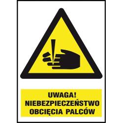 Znak BHP „Uwaga! Niebezpieczeństwo obcięcia palców”.