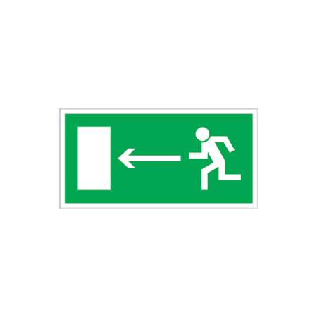 Znak ewakuacyjny „Kierunek do wyjścia drogi ewakuacji w lewo”.