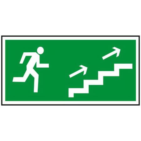 Znak ewakuacyjny „Kierunek do wyjścia drogi ewakuacyjnej schodami w górę”.