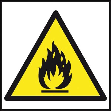 Znak ochrony ppoż. „Niebezpieczeństwo pożaru materiały łatwo zapalne”.